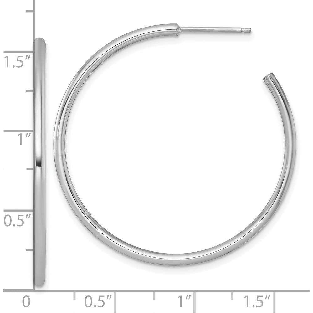 14K White Gold Polished 40mm C-Hoop Earrings with Rhodium Plating by 0
