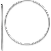 14K White Gold Polished 40mm Endless Hoop Earrings with Rhodium Plating by Oro Pregiato
