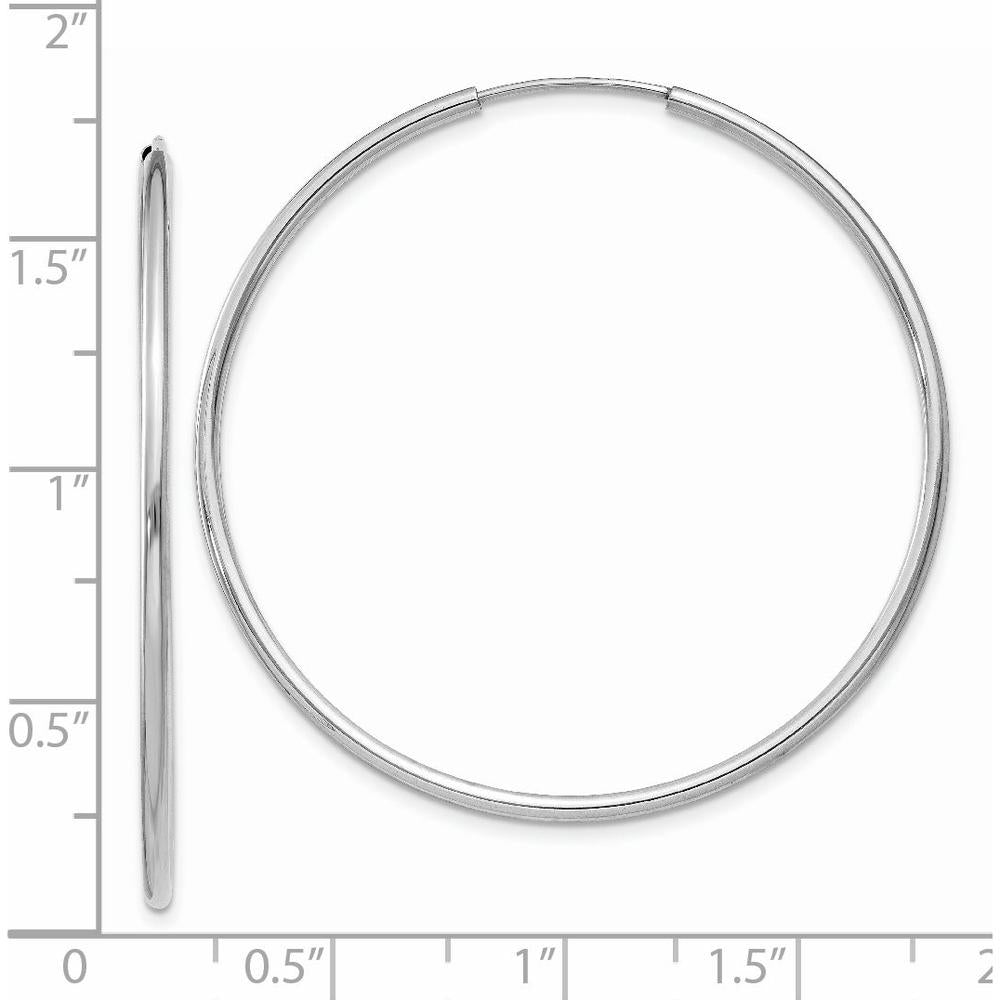 14K White Gold Polished 40mm Endless Hoop Earrings with Rhodium Plating by Oro Pregiato