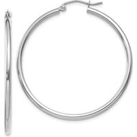14K White Gold Polished 40mm Lightweight Tube Hoop Earrings - Elegant Everyday Hoops by 0