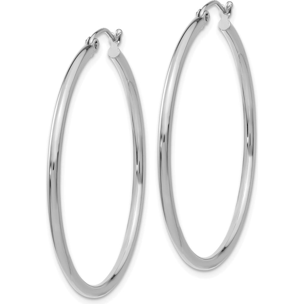 14K White Gold Polished 40mm Lightweight Tube Hoop Earrings - Elegant Everyday Hoops by 0