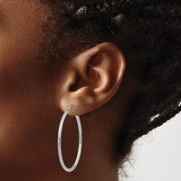 14K White Gold Polished 40mm Lightweight Tube Hoop Earrings - Elegant Everyday Hoops by 0