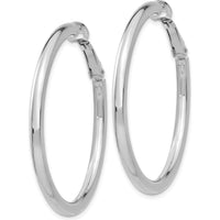 14K White Gold Polished 41mm Round Omega Back Hoop Earrings by Monteluci Fine Jewelry