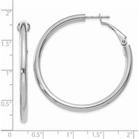 14K White Gold Polished 41mm Round Omega Back Hoop Earrings by Monteluci Fine Jewelry