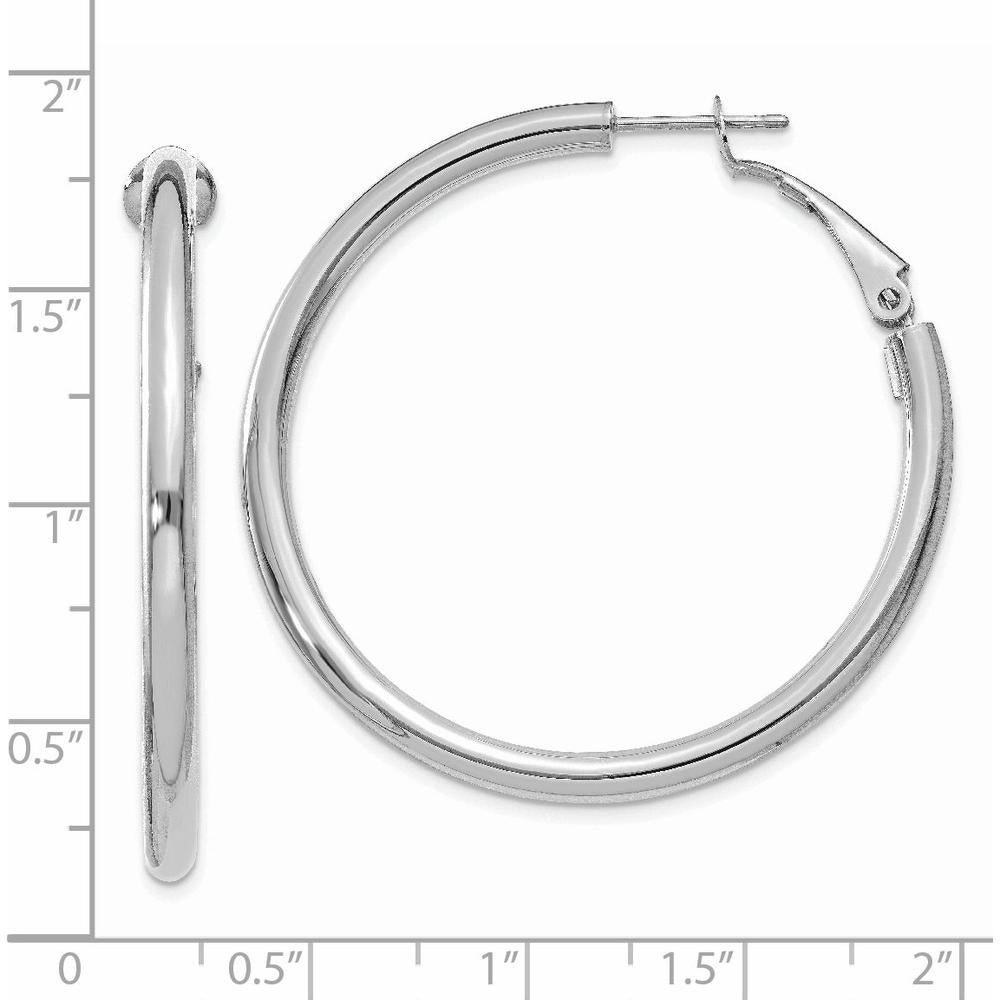 14K White Gold Polished 41mm Round Omega Back Hoop Earrings by Monteluci Fine Jewelry