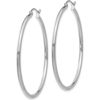14K White Gold Polished 45mm Lightweight Tube Hoop Earrings by 0
