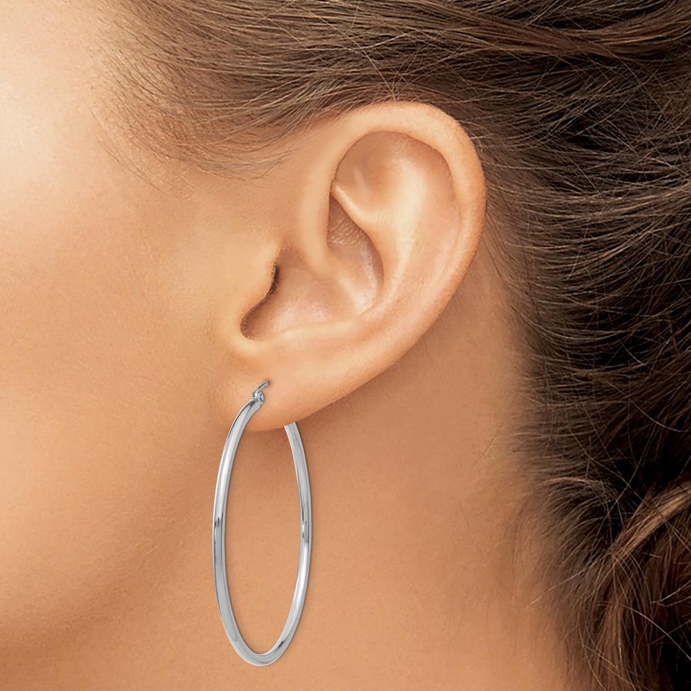 14K White Gold Polished 45mm Tube Hoop Earrings - Classic & Elegant Design by 0
