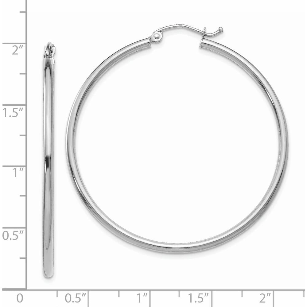 14K White Gold Polished 45mm Tube Hoop Earrings - Classic & Elegant Design by 0