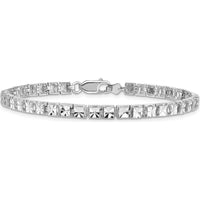 14K White Gold Polished 4mm Diamond-Cut Square Link Bracelet - 7.25" Length by Oro Pregiato