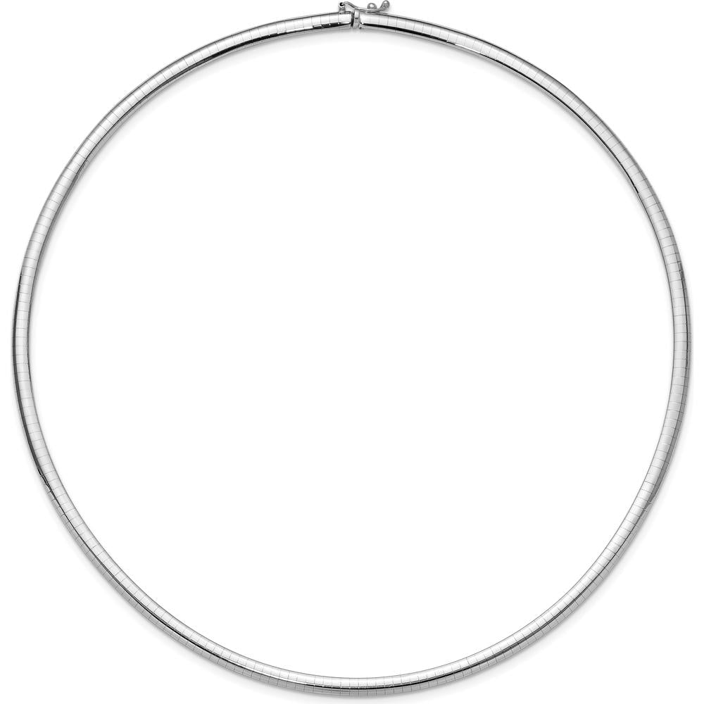 14K White Gold Polished 4mm Domed Omega Necklace - 18" with Rhodium Plating by Oro Pregiato