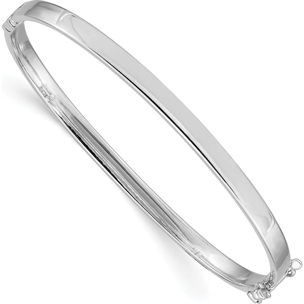 14K White Gold Polished 4mm Hinged Oval Bangle Bracelet - Timeless Women's Accessory by Oro Pregiato