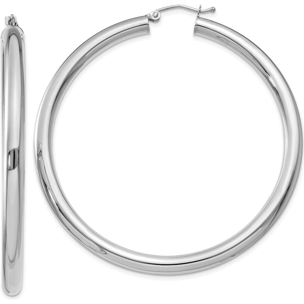 14K White Gold Polished 4mm Lightweight Tube Hoop Earrings - 55mm Length by 0