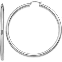 14K White Gold Polished 4mm Lightweight Tube Hoop Earrings - 65mm Length by 0