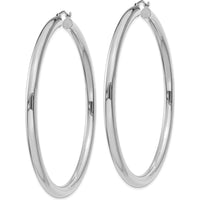 14K White Gold Polished 4mm Lightweight Tube Hoop Earrings - 65mm Length by 0