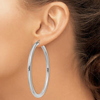 14K White Gold Polished 4mm Lightweight Tube Hoop Earrings - 65mm Length by 0