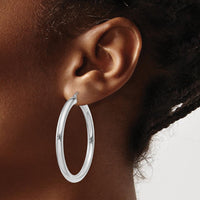 14K White Gold Polished 4mm Lightweight Tube Hoop Earrings - Elegant 45mm Drop with Rhodium Plating by 0