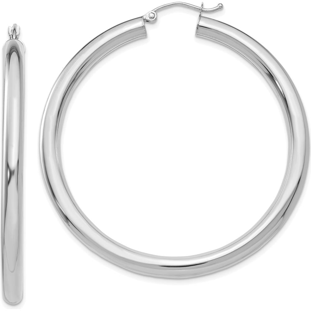 14K White Gold Polished 4mm Lightweight Tube Hoop Earrings - Elegant and Timeless Design by 0