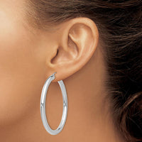 14K White Gold Polished 4mm Lightweight Tube Hoop Earrings - Elegant and Timeless Design by 0
