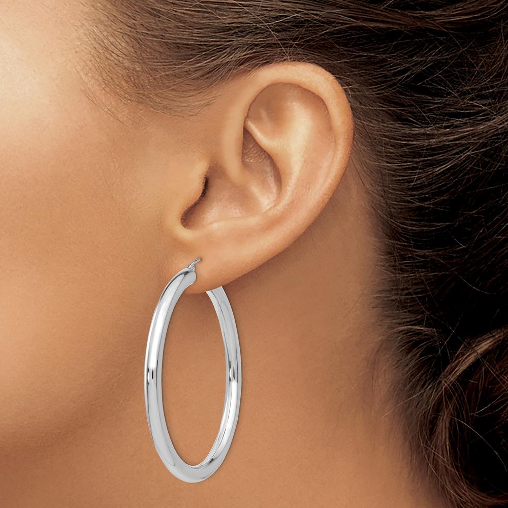 14K White Gold Polished 4mm Lightweight Tube Hoop Earrings - Elegant and Timeless Design by 0