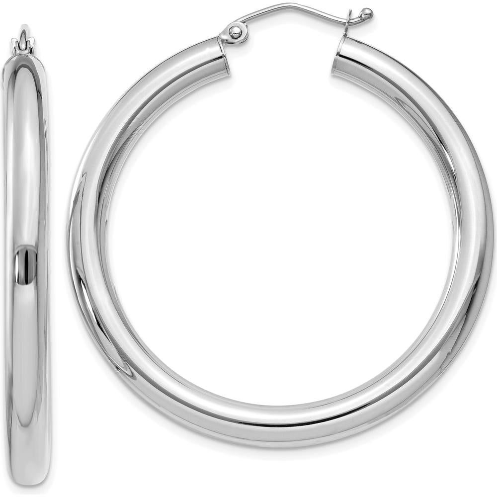 14K White Gold Polished 4mm Lightweight Tube Hoop Earrings by 0