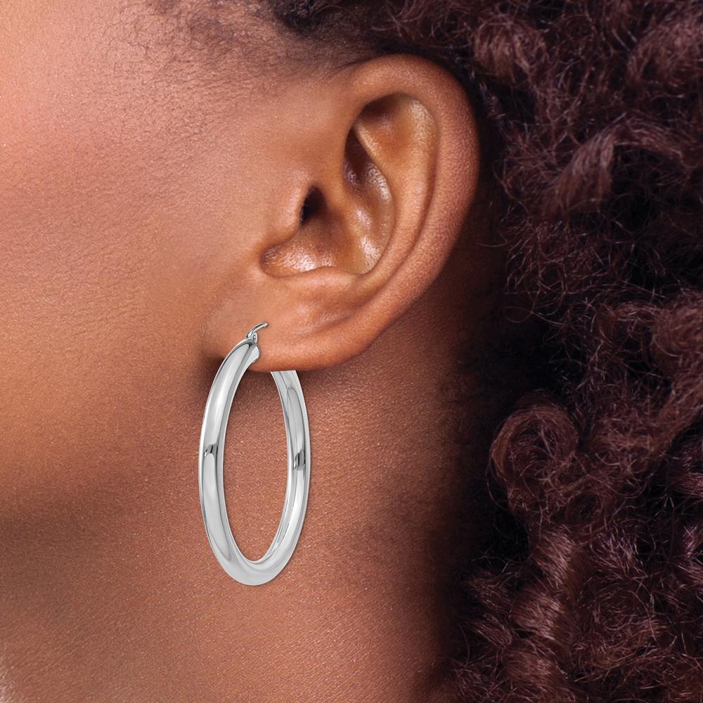 14K White Gold Polished 4mm Lightweight Tube Hoop Earrings by 0