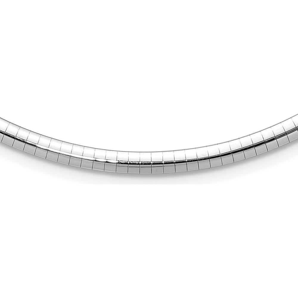 14K White Gold Polished 4mm Omega Necklace with Rhodium Plating - 16" Length by Oro Pregiato