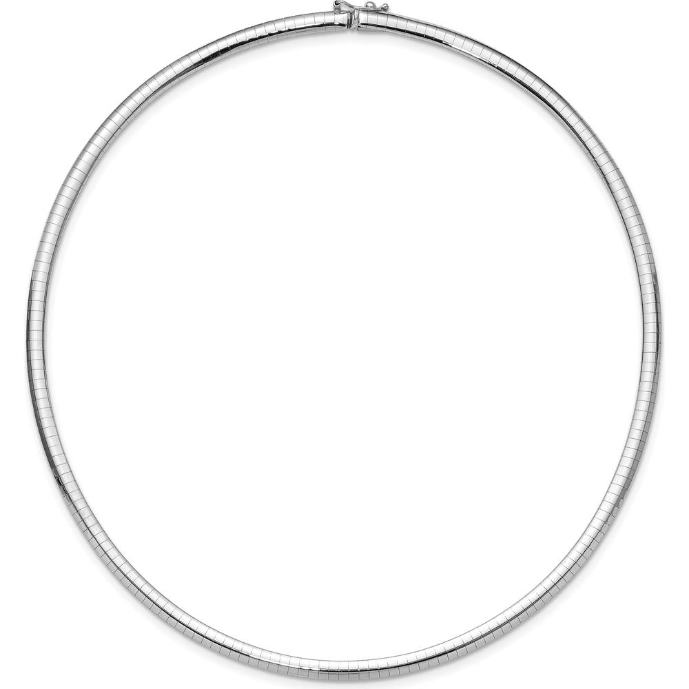 14K White Gold Polished 4mm Omega Necklace with Rhodium Plating - 16" Length by Oro Pregiato