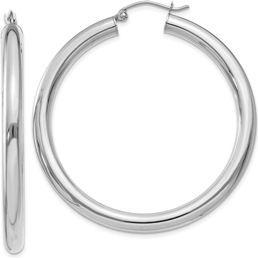 14K White Gold Polished 4mm Tube Hoop Earrings - 45mm Length by 0