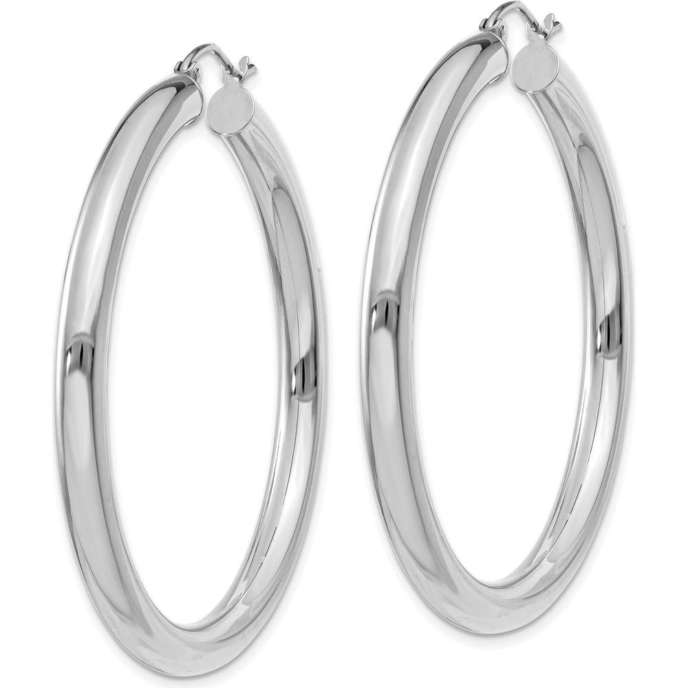 14K White Gold Polished 4mm Tube Hoop Earrings - 45mm Length by 0
