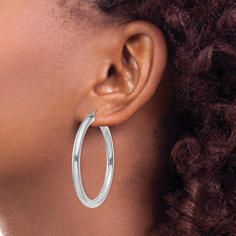 14K White Gold Polished 4mm Tube Hoop Earrings - 45mm Length by 0