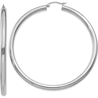 14K White Gold Polished 4mm Tube Hoop Earrings - 65mm Length by 0