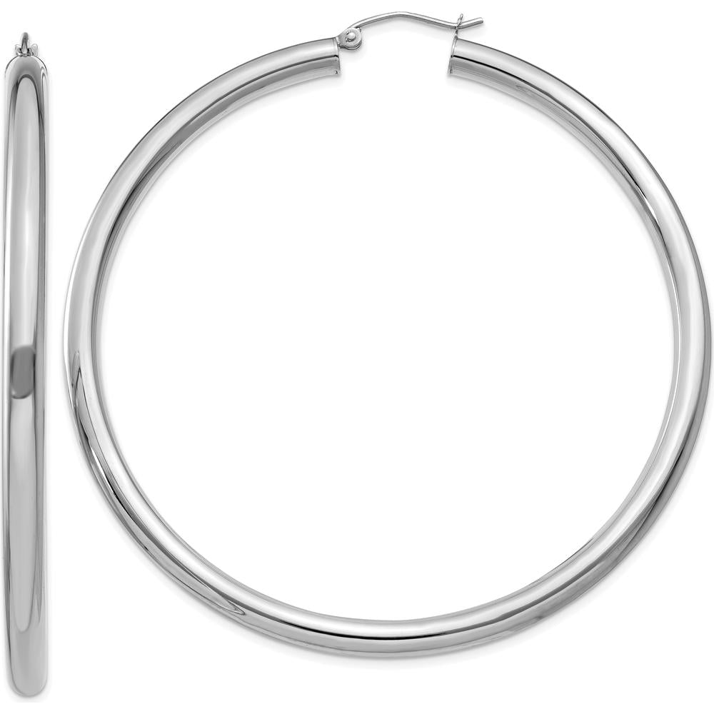 14K White Gold Polished 4mm Tube Hoop Earrings - 65mm Length by 0