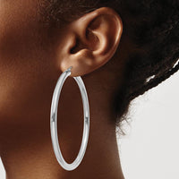 14K White Gold Polished 4mm Tube Hoop Earrings - 65mm Length by 0