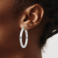 14K White Gold Polished 4mm Tube Hoop Earrings - Elegant and Timeless Design by 0