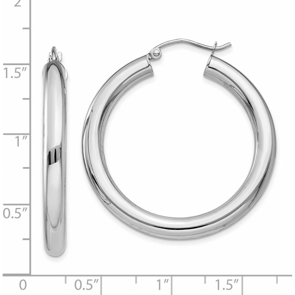 14K White Gold Polished 4mm Tube Hoop Earrings - Elegant and Timeless Design by 0
