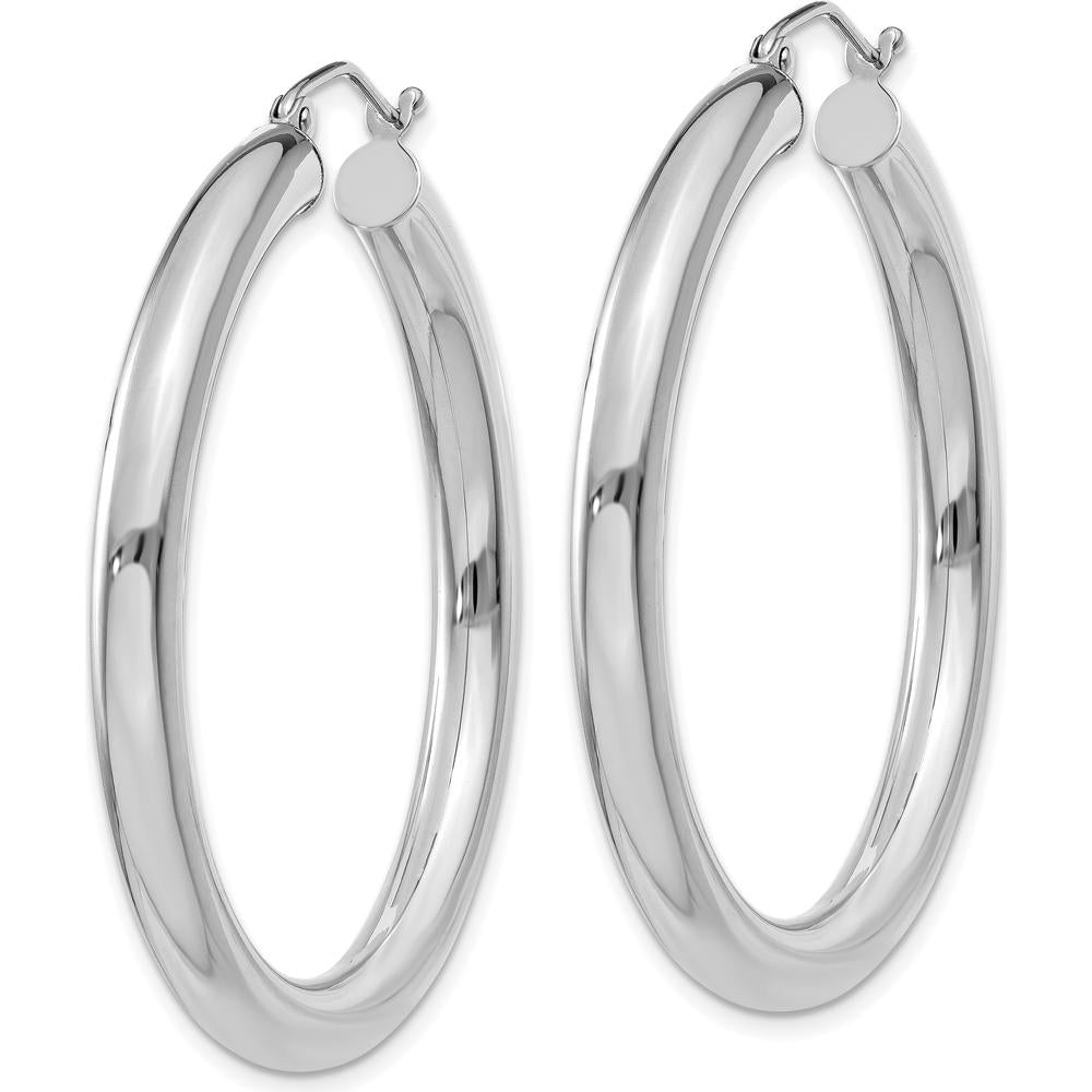 14K White Gold Polished 4mm Tube Hoop Earrings - Rhodium Plated by 0