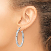 14K White Gold Polished 4mm Tube Hoop Earrings - Rhodium Plated by 0