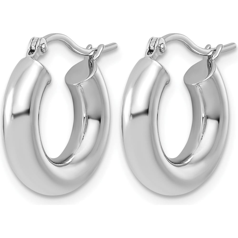 14K White Gold Polished 4mm x 17mm Lightweight Tube Hoop Earrings by 0