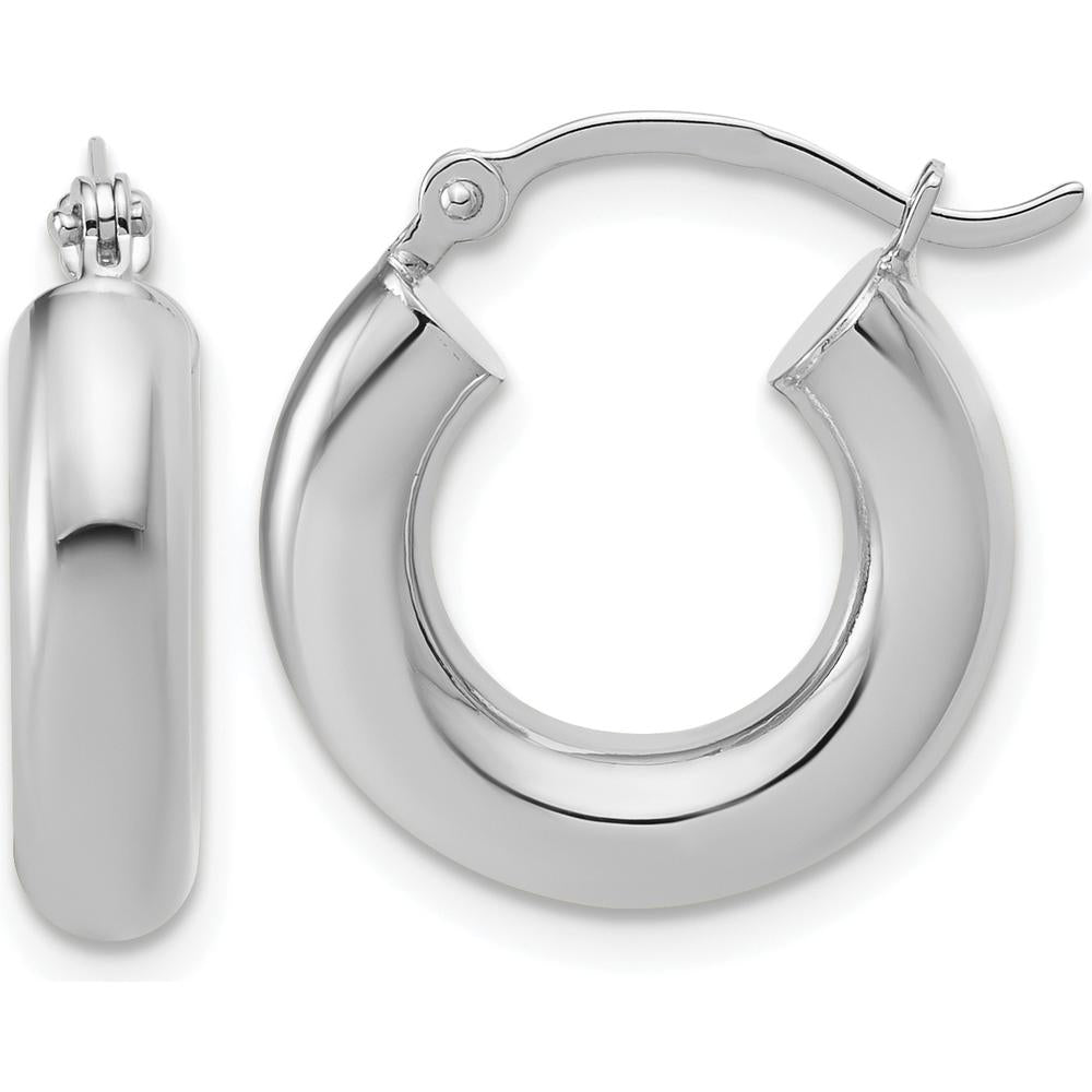 14K White Gold Polished 4mm x 17mm Tube Hoop Earrings by 0