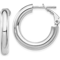 14K White Gold Polished 4x15mm Round Omega Back Hoop Earrings by Oro Pregiato