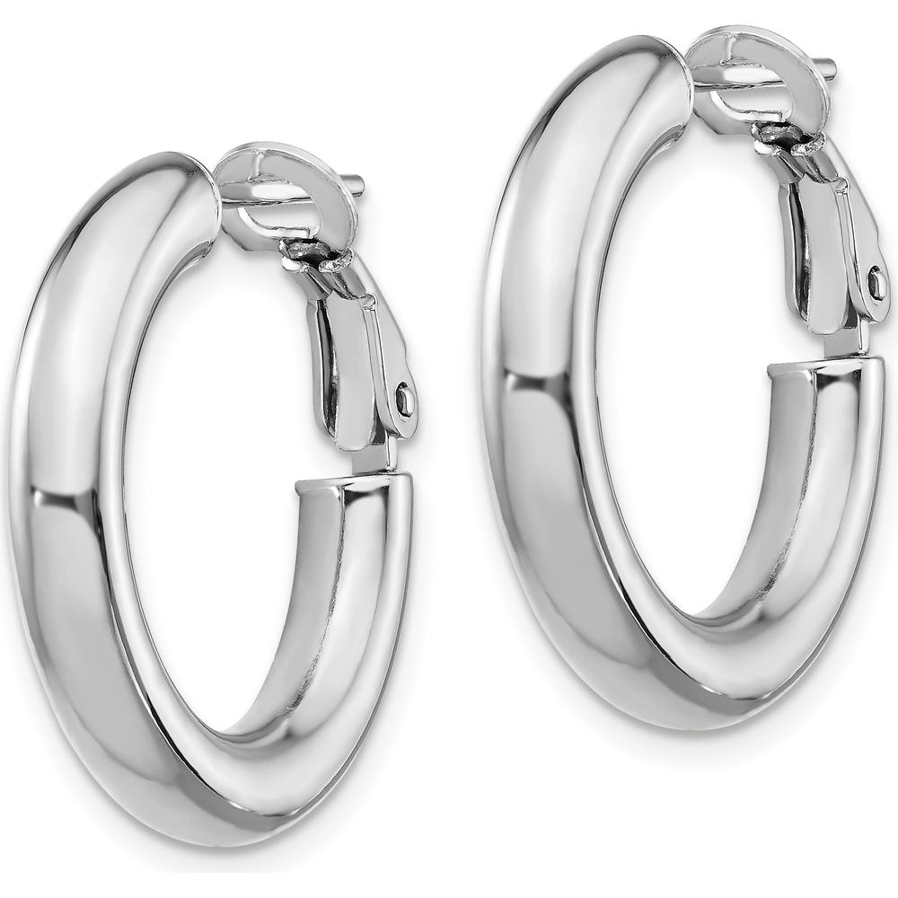 14K White Gold Polished 4x15mm Round Omega Back Hoop Earrings by Oro Pregiato