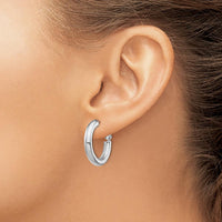 14K White Gold Polished 4x15mm Round Omega Back Hoop Earrings by Oro Pregiato