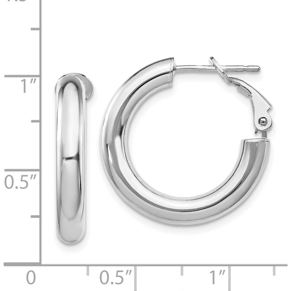 14K White Gold Polished 4x15mm Round Omega Back Hoop Earrings by Oro Pregiato