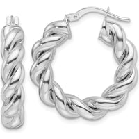 14K White Gold Polished 5.3mm Hollow Twisted Round Hoop Earrings by 0