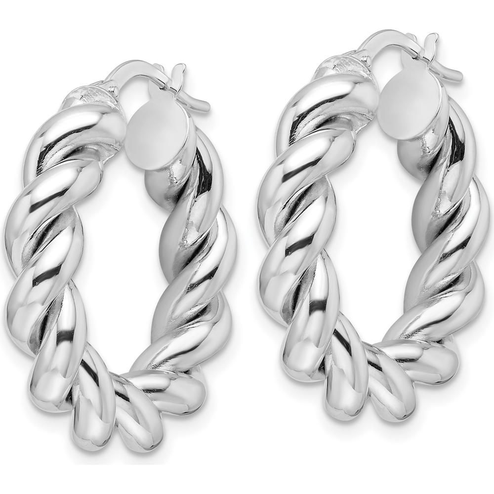 14K White Gold Polished 5.3mm Hollow Twisted Round Hoop Earrings by 0