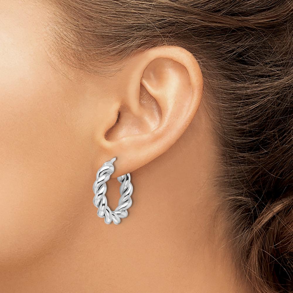 14K White Gold Polished 5.3mm Hollow Twisted Round Hoop Earrings by 0