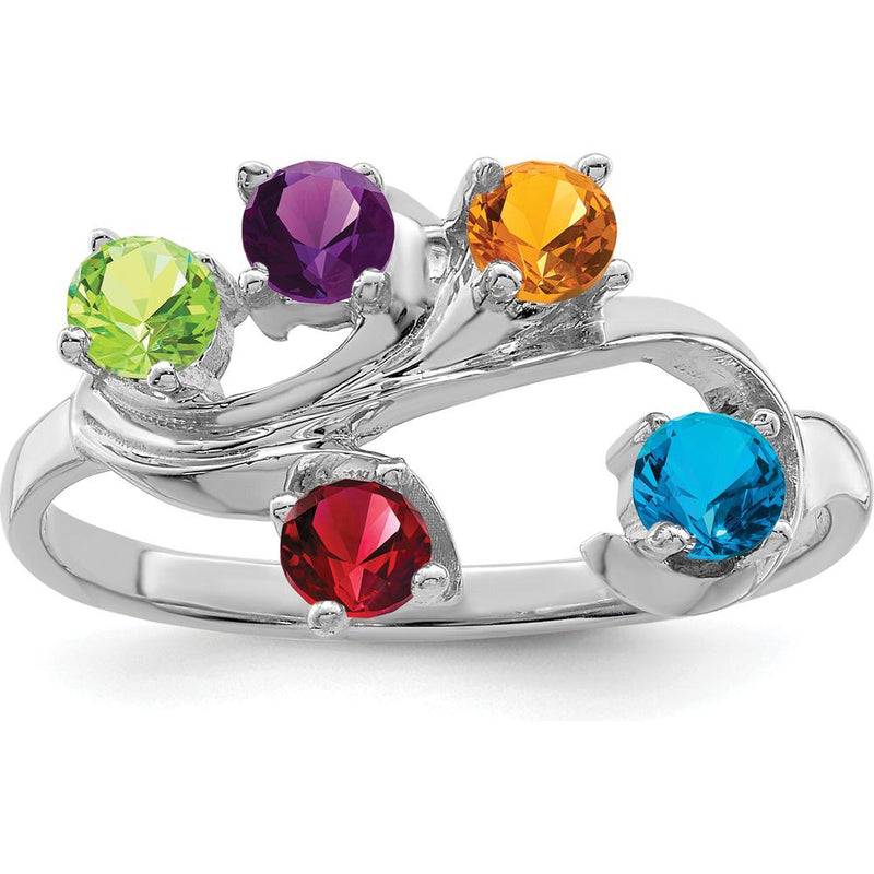 14K White Gold Polished 5-Stone Mother's Ring Mounting - Customizable Setting for Personalized Family Jewelry by Monteluci Fine Jewelry