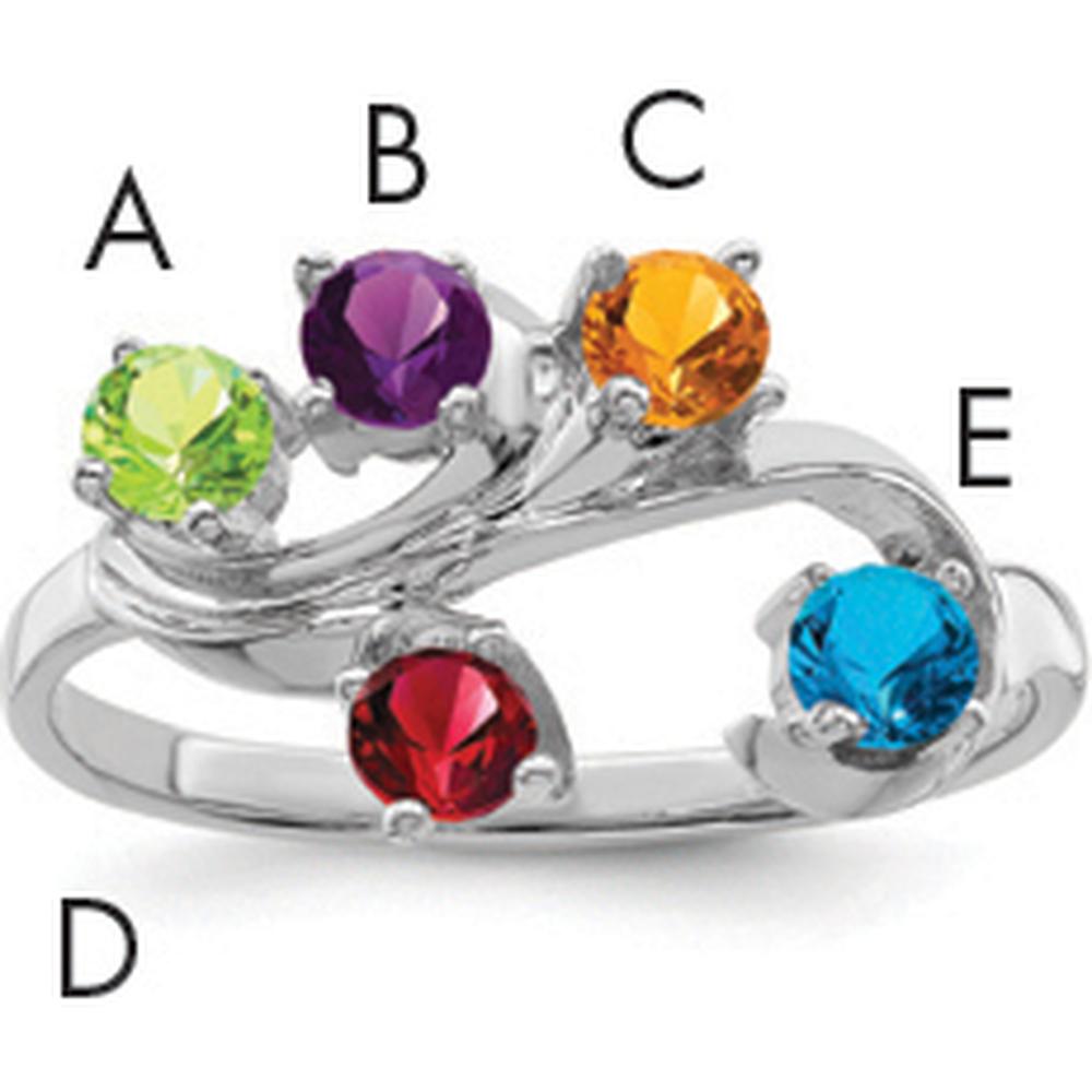 14K White Gold Polished 5-Stone Mother's Ring Mounting - Customizable Setting for Personalized Family Jewelry by Monteluci Fine Jewelry