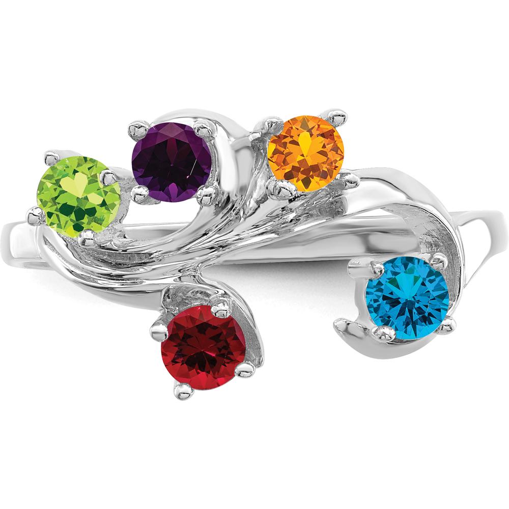 14K White Gold Polished 5-Stone Mother's Ring Mounting - Customizable Setting for Personalized Family Jewelry by Monteluci Fine Jewelry