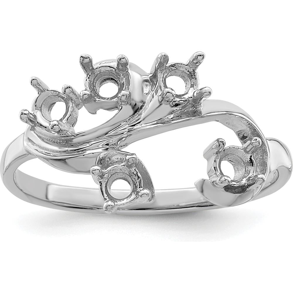 14K White Gold Polished 5-Stone Mother's Ring Mounting - Customizable Setting for Personalized Family Jewelry by Monteluci Fine Jewelry